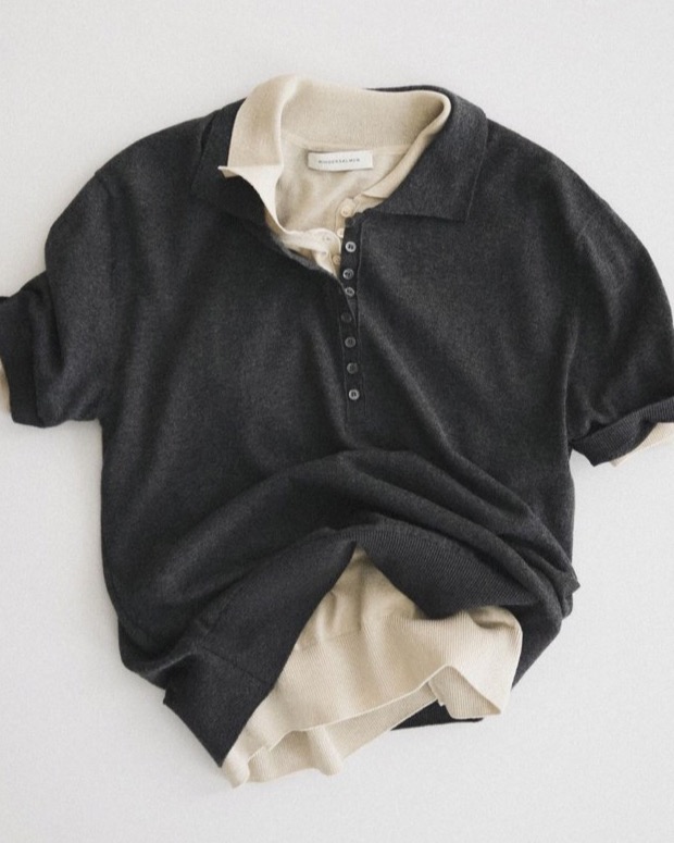 Knitted polo sample laid flat
